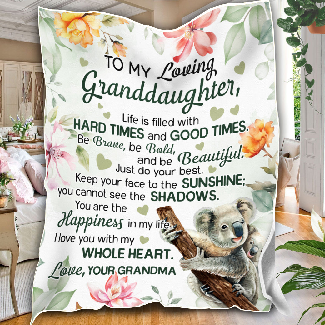 Personalized Granddaughter Blanket, Koala To My Loving Granddaughter Blanket, To My Granddaughter Blanket, Message Blanket, Gift For Granddaughter