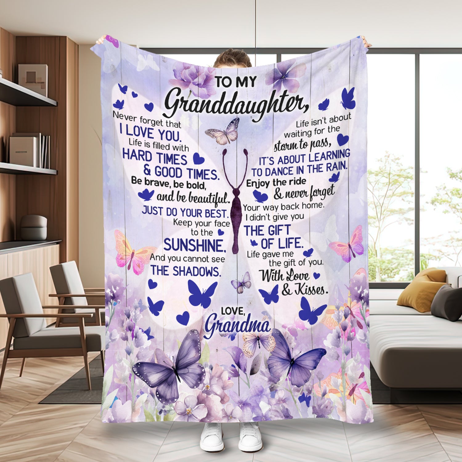 Personalized Granddaughter Blanket, Custom Butterfly Granddaughter Blanket, To My Granddaughter Blanket, Message Blanket, Gift For Granddaughter
