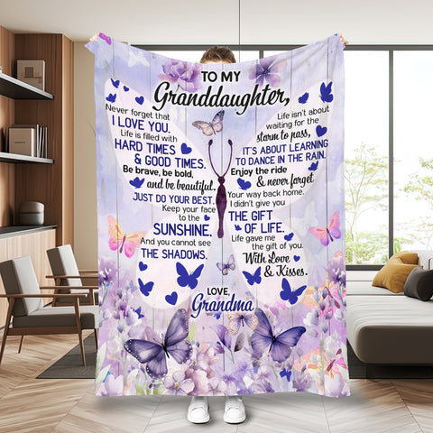 Image of Personalized Granddaughter Blanket, Custom Butterfly Granddaughter Blanket, To My Granddaughter Blanket, Message Blanket, Gift For Granddaughter