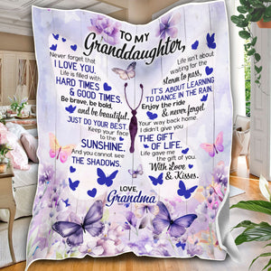 Personalized Granddaughter Blanket, Custom Butterfly Granddaughter Blanket, To My Granddaughter Blanket, Message Blanket, Gift For Granddaughter