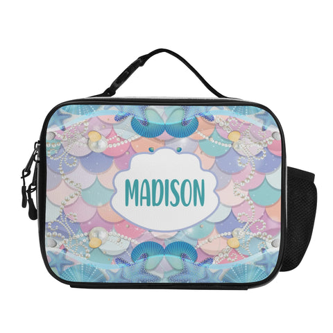 Image of Personalized Kids Backpack and Lunch Box Set, Custom Name Mermaid Pattern Backpack With Lunch Box, School Backpacks Matching Combo