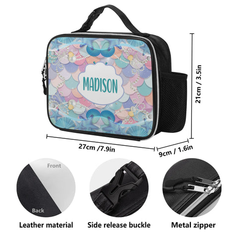 Image of Personalized Kids Backpack and Lunch Box Set, Custom Name Mermaid Pattern Backpack With Lunch Box, School Backpacks Matching Combo