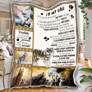 Personalized Dad Blanket, Custom Wolf To My Dad Blanket, Message Blanket, Customized Father's Day Gifts, Blanket Gift for Dad