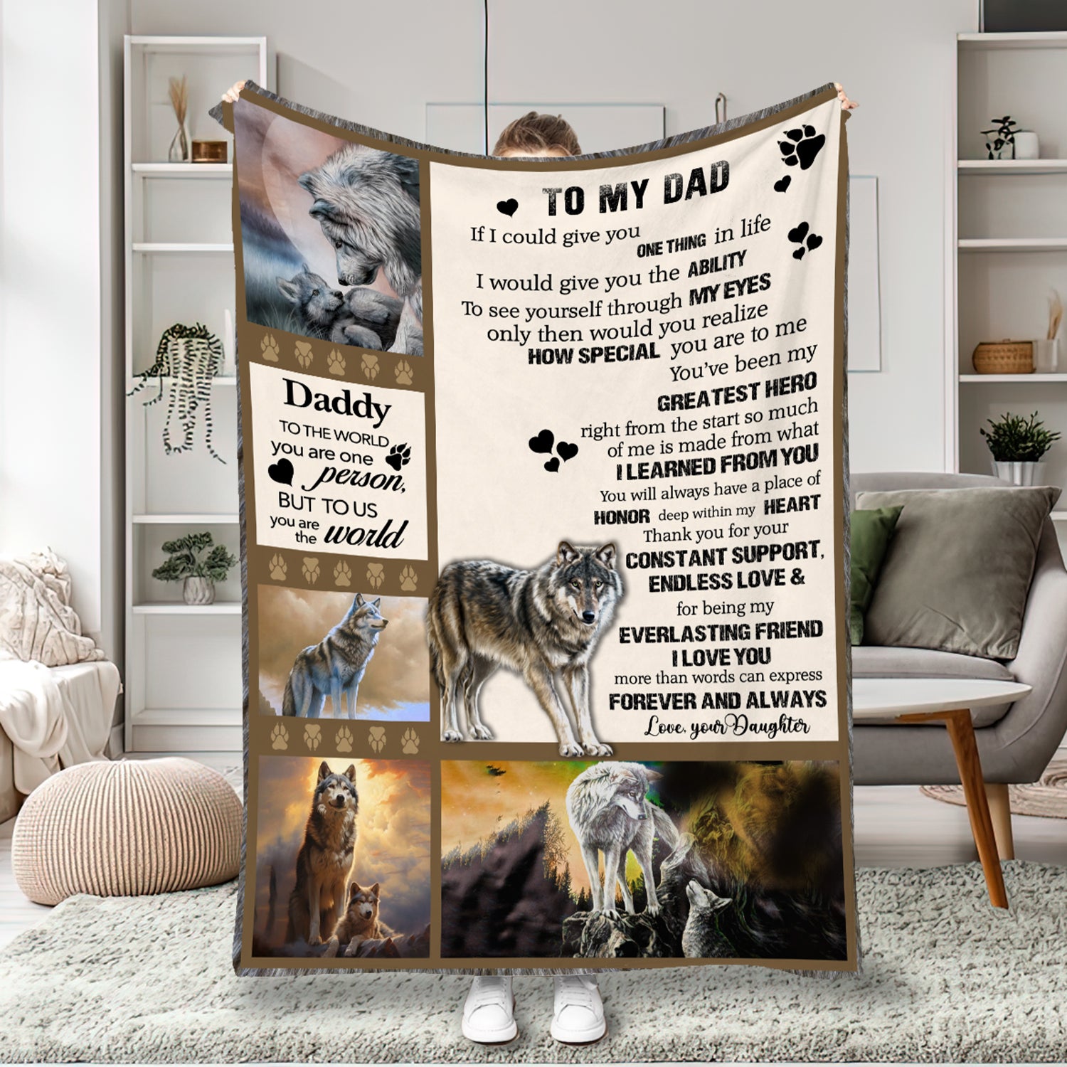 Personalized Dad Blanket, Custom Wolf To My Dad Blanket, Message Blanket, Customized Father's Day Gifts, Blanket Gift for Dad