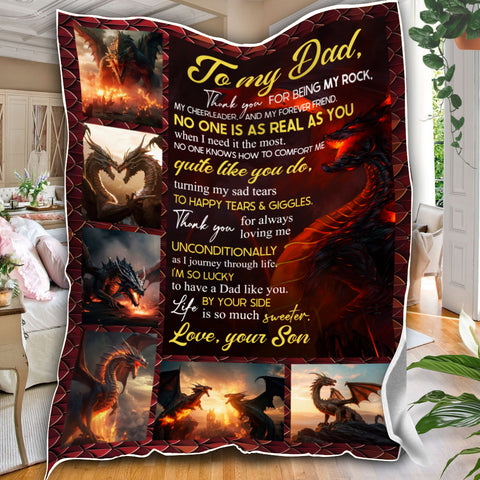 Image of Personalized Dad Blanket, Dragon Father & Son Blanket, Blanket for Dad, Birthday Blanket, Message Blanket, Gift For Dad