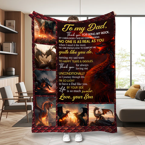 Image of Personalized Dad Blanket, Dragon Father & Son Blanket, Blanket for Dad, Birthday Blanket, Message Blanket, Gift For Dad