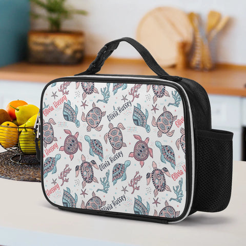 Image of Personalized Kids Backpack and Lunch Box Set, Custom Name Ocean Sea Turtles Lovers Sea Animal Backpack With Lunch Box