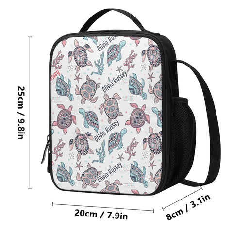 Image of Personalized Kids Backpack and Lunch Box Set, Custom Name Ocean Sea Turtles Lovers Sea Animal Backpack With Vertical Lunch Box Set