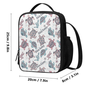 Personalized Kids Backpack and Lunch Box Set, Custom Name Ocean Sea Turtles Lovers Sea Animal Backpack With Vertical Lunch Box Set