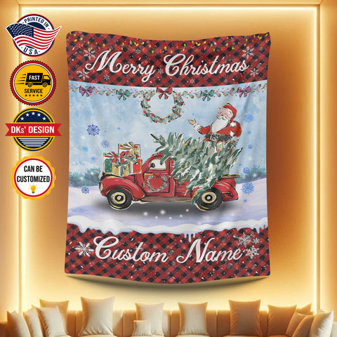 Image of Personalized Baby Christmas Custom Name Blanket, Christmas Tree Truck Blanket, Christmas Baby Blanket, Baby Shower Gift, Christmas Gifts