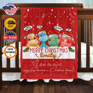USA Printed Custom Blanket, Dinosaur Christmas Blanket, Personalized Blanket, Dinosaur Baby Blanket, Christmas Custom Dino Name Blanket, Girl Blanket, Christmas Baby Sherpa Blanket, Fleece Blanket, Baby Shower Gift, Christmas Gifts