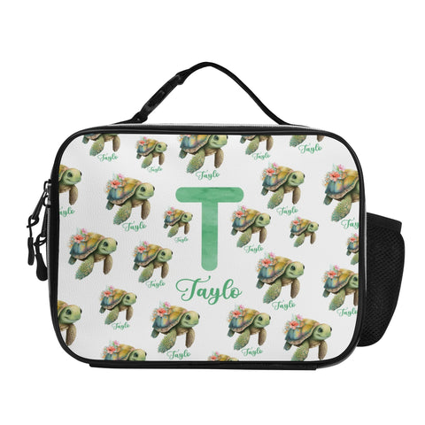 Image of Personalized Kids Backpack and Lunch Box Set, Custom Initial Name Sea Turlte Backpack With Lunch Box, School Backpacks Matching Combo