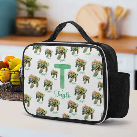 Image of Personalized Kids Backpack and Lunch Box Set, Custom Initial Name Sea Turlte Backpack With Lunch Box, School Backpacks Matching Combo