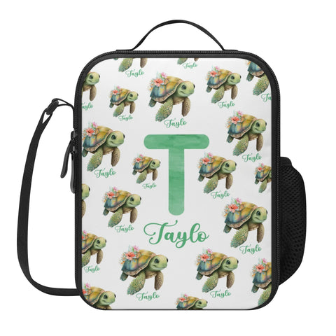 Image of Personalized Kids Backpack and Lunch Box Set, Custom Initial Name Sea Turlte Backpack With Vertical Lunch Box, School Backpacks Matching Set