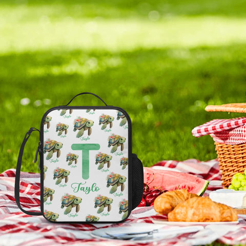 Image of Personalized Kids Backpack and Lunch Box Set, Custom Initial Name Sea Turlte Backpack With Vertical Lunch Box, School Backpacks Matching Set