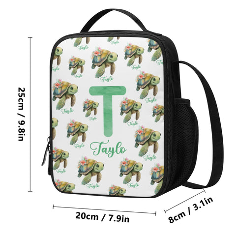 Image of Personalized Kids Backpack and Lunch Box Set, Custom Initial Name Sea Turlte Backpack With Vertical Lunch Box, School Backpacks Matching Set