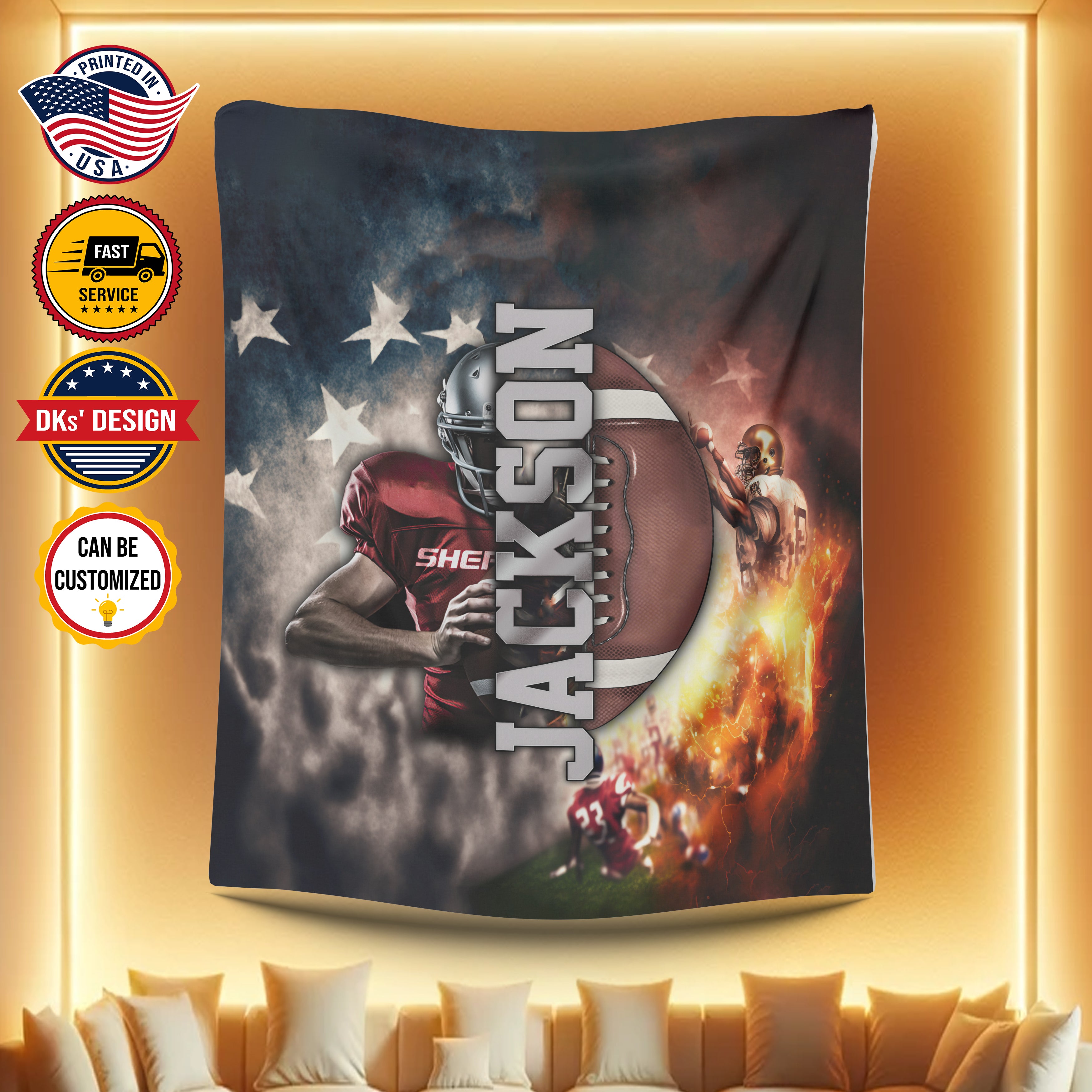 Personalized American Football Blanket, Custom Name Football Blanket, Football Coach Blanket, Sport Blanket, Football Player Blanket
