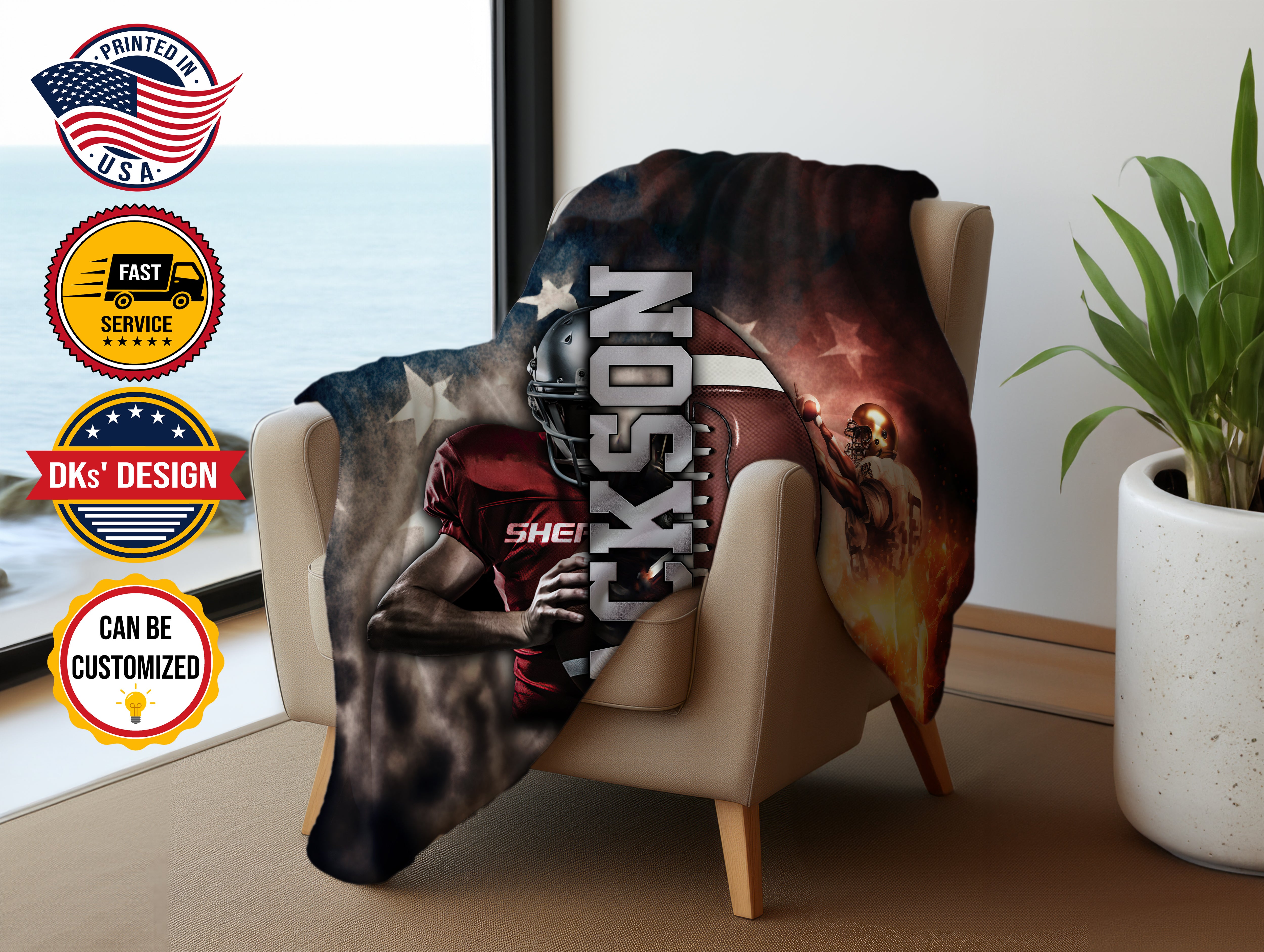 Personalized American Football Blanket, Custom Name Football Blanket, Football Coach Blanket, Sport Blanket, Football Player Blanket