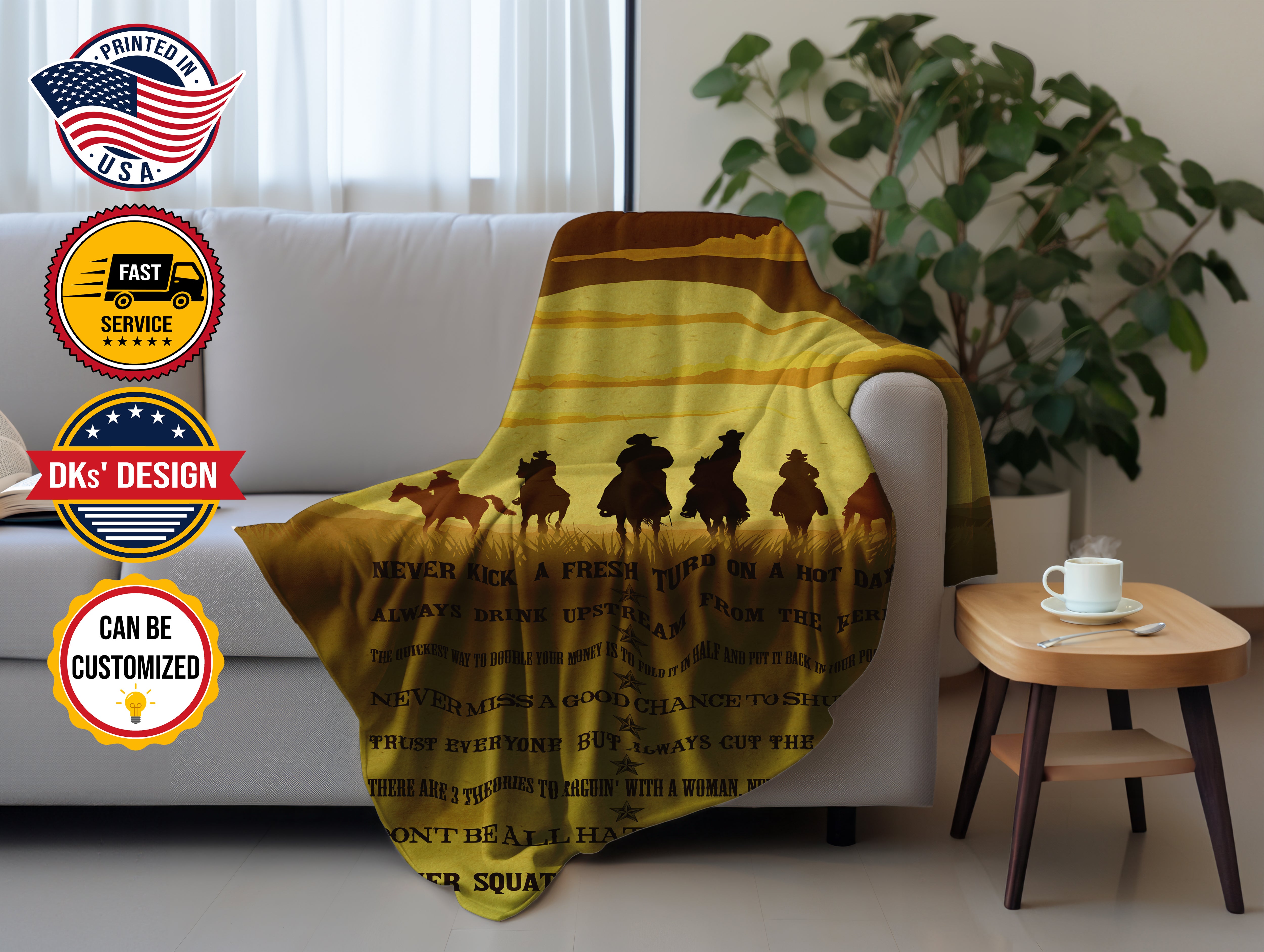 Personalized Cowboy Blanket, Custom Wild West Wisdom Blanket, Western Blanket, Boy Blanket, Message Blanket, Wild West Cowboy Blanket, Horse Blanket