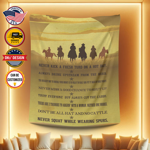 Image of USA Printed Custom Blanket, Wild West Wisdom Blanket, Personalized Blanket, Cowboy Blanket, Western Blanket, Boy Blanket, Message Blanket, Wild West Cowboy Sherpa Blanket, Fleece Blanket, Horse Blanket
