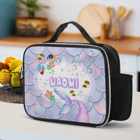 Image of Personalized Kids Backpack and Lunch Box Set, Custom Name Mermaid Girls Backpack With Lunch Box, School Backpacks Matching Combo