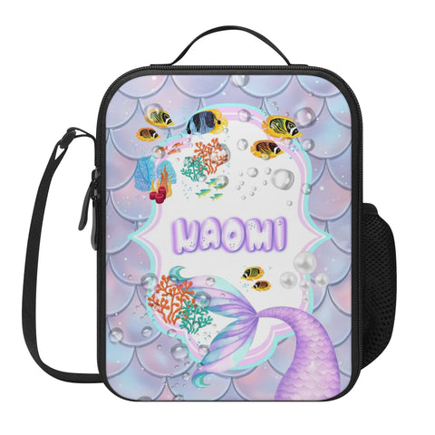 Image of Personalized Kids Backpack and Lunch Box Set, Custom Name Mermaid Girls Backpack With Vertical Lunch Box, School Backpacks Matching