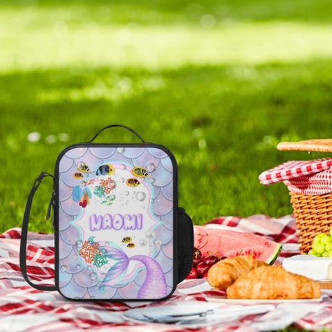 Image of Personalized Kids Backpack and Lunch Box Set, Custom Name Mermaid Girls Backpack With Vertical Lunch Box, School Backpacks Matching