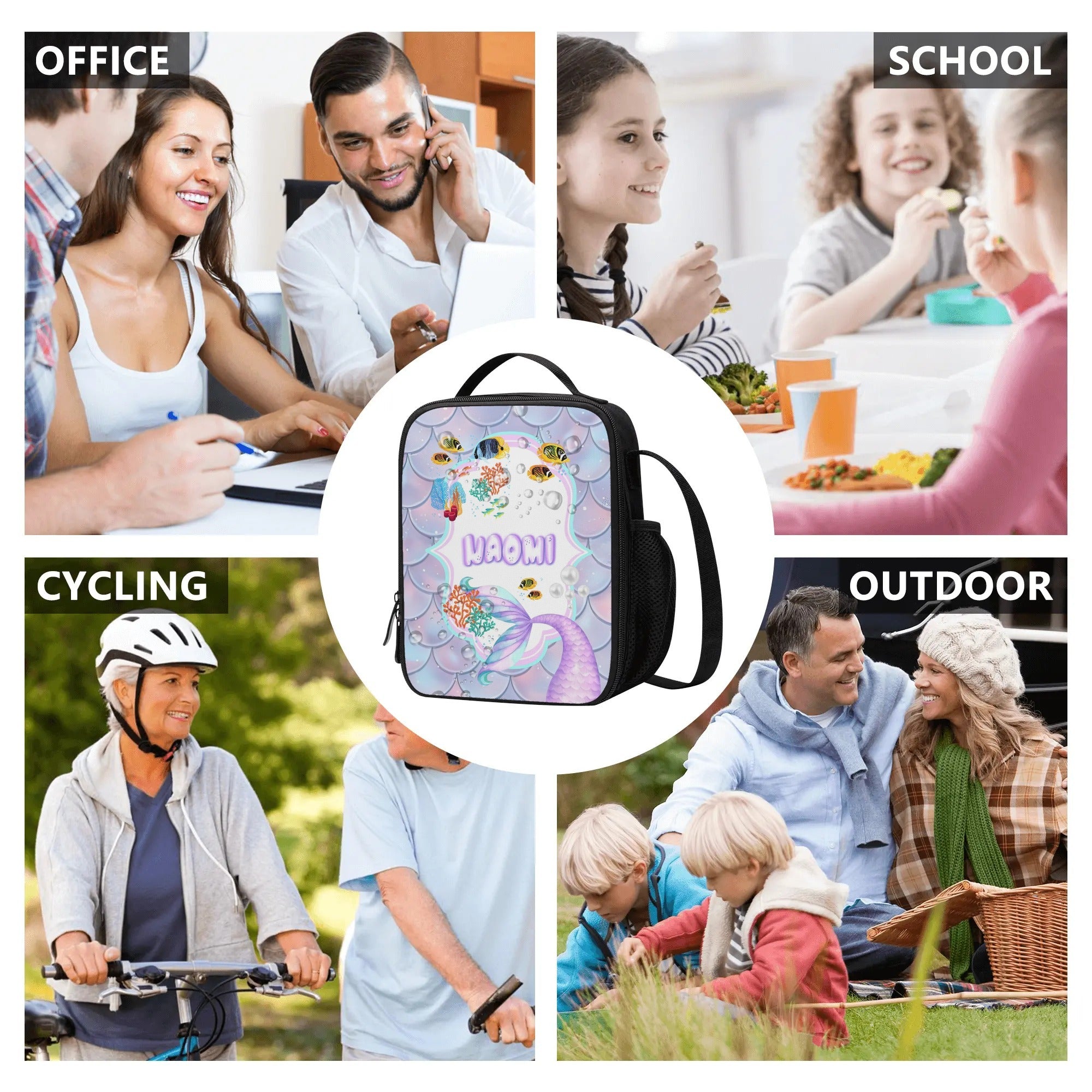 Personalized Kids Backpack and Lunch Box Set, Custom Name Mermaid Girls Backpack With Vertical Lunch Box, School Backpacks Matching