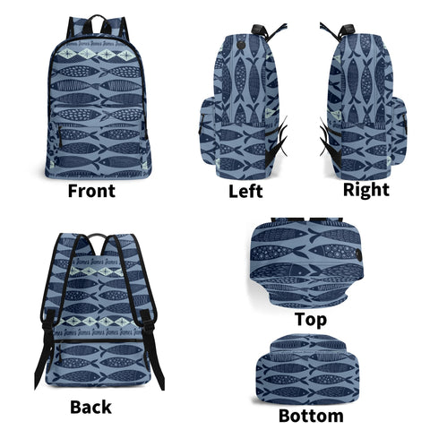 Image of Personalized Kids Backpack and Lunch Box Set, Custom Name Abstract Fish Ocean Animals Backpack With Vertical Lunch Box Matching Combo