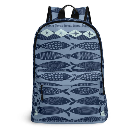 Image of Personalized Kids Backpack and Lunch Box Set, Custom Name Abstract Fish Ocean Animals Backpack With Vertical Lunch Box Matching Combo