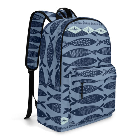 Image of Personalized Kids Backpack and Lunch Box Set, Custom Name Abstract Fish Ocean Animals Backpack With Vertical Lunch Box Matching Combo