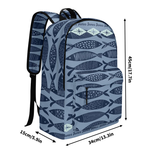 Image of Personalized Kids Backpack and Lunch Box Set, Custom Name Abstract Fish Ocean Animals Backpack With Vertical Lunch Box Matching Combo