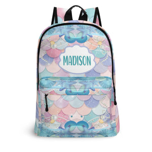 Personalized Kids Backpack and Lunch Box Set, Custom Name Mermaid Pattern Backpack With Vertical Lunch Box Matching Combo