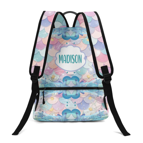 Image of Personalized Kids Backpack and Lunch Box Set, Custom Name Mermaid Pattern Backpack With Vertical Lunch Box Matching Combo