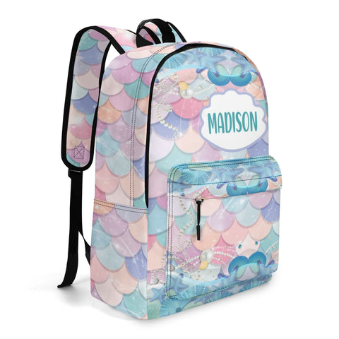 Image of Personalized Kids Backpack and Lunch Box Set, Custom Name Mermaid Pattern Backpack With Vertical Lunch Box Matching Combo