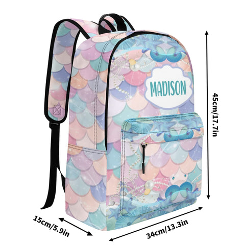 Image of Personalized Kids Backpack and Lunch Box Set, Custom Name Mermaid Pattern Backpack With Vertical Lunch Box Matching Combo