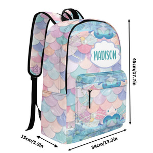 Personalized Kids Backpack and Lunch Box Set, Custom Name Mermaid Pattern Backpack With Vertical Lunch Box Matching Combo