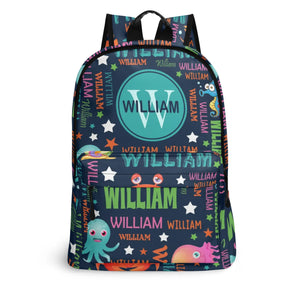 Personalized Kids Backpack and Lunch Box Set, Custom Name Colorful Lettering Sea Animal Backpack With Vertical Lunch Box Matching Set