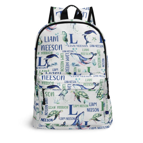 Image of Personalized Kids Backpack and Lunch Box Set, Custom Name Under The Sea Animal Backpack With Lunch Box, School Backpacks Matching Combo