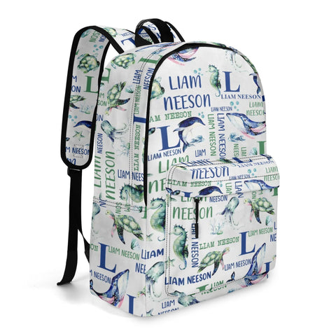 Image of Personalized Kids Backpack and Lunch Box Set, Custom Name Under The Sea Animal Backpack With Vertical Lunch Box, Backpacks Matching Combo