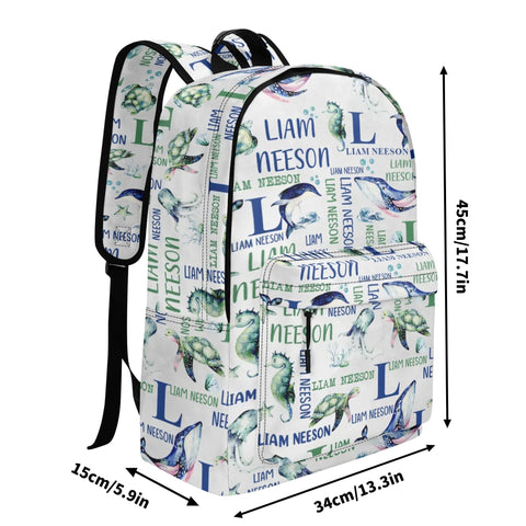 Image of Personalized Kids Backpack and Lunch Box Set, Custom Name Under The Sea Animal Backpack With Lunch Box, School Backpacks Matching Combo