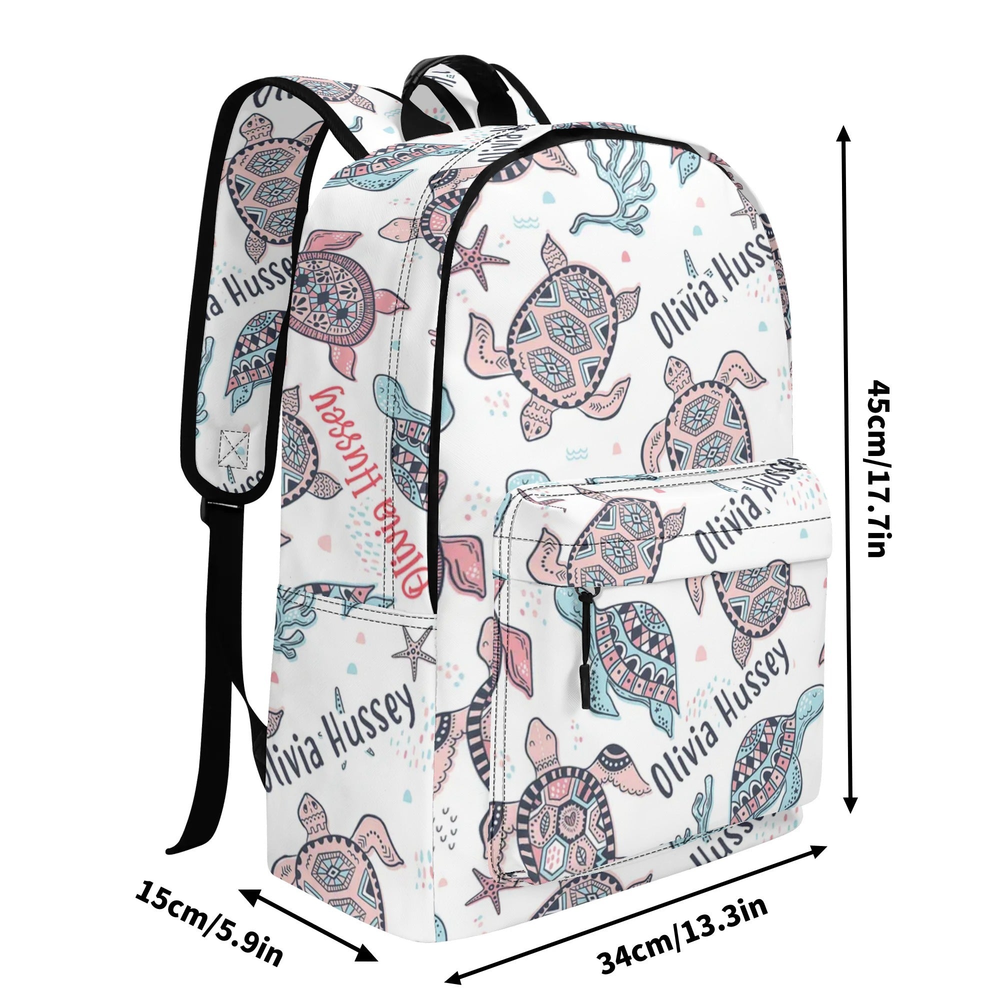 Personalized Kids Backpack and Lunch Box Set, Custom Name Ocean Sea Turtles Lovers Sea Animal Backpack With Vertical Lunch Box Set