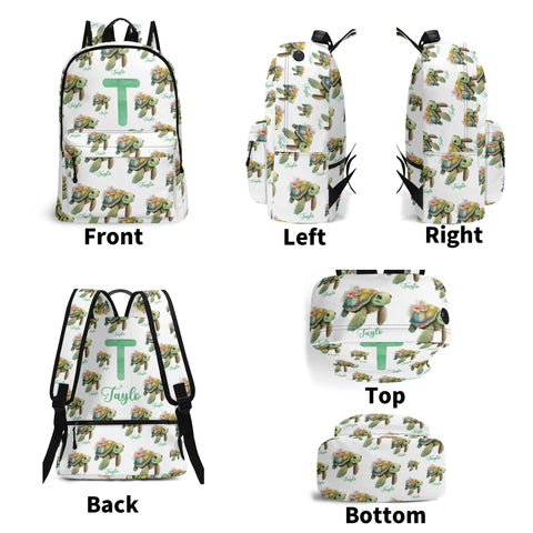 Image of Personalized Kids Backpack and Lunch Box Set, Custom Initial Name Sea Turlte Backpack With Vertical Lunch Box, School Backpacks Matching Set