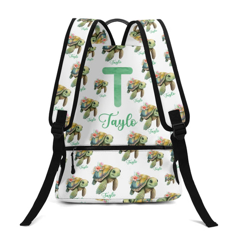 Image of Personalized Kids Backpack and Lunch Box Set, Custom Initial Name Sea Turlte Backpack With Vertical Lunch Box, School Backpacks Matching Set