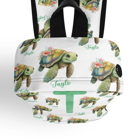 Image of Personalized Kids Backpack and Lunch Box Set, Custom Initial Name Sea Turlte Backpack With Lunch Box, School Backpacks Matching Combo