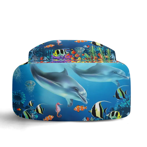 Image of Personalized Kids Backpack and Lunch Box Set, Custom Name Dolphin Under The Sea Creature Backpack With Vertical Lunch Box Matching