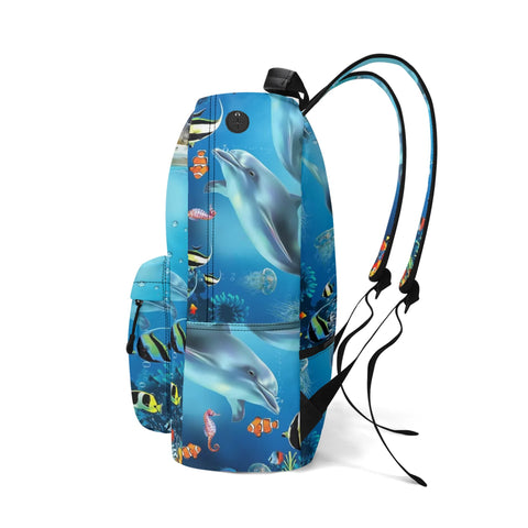 Image of Personalized Kids Backpack and Lunch Box Set, Custom Name Dolphin Under The Sea Creature Backpack With Vertical Lunch Box Matching