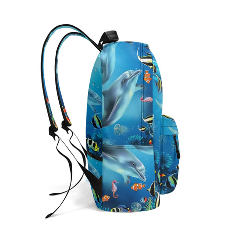 Image of Personalized Kids Backpack and Lunch Box Set, Custom Name Dolphin Under The Sea Creature Backpack With Vertical Lunch Box Matching