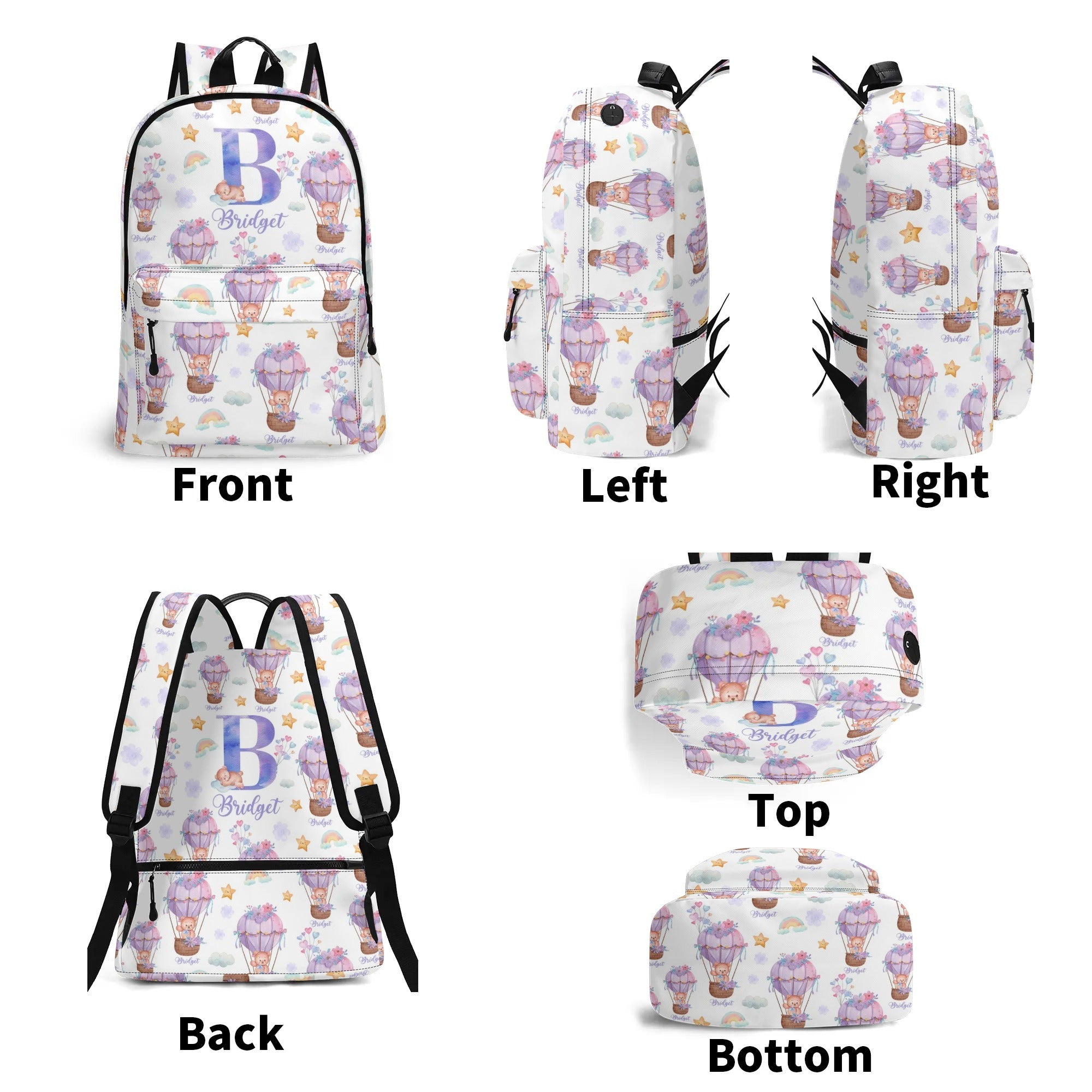 Personalized Kids Backpack and Lunch Box Set, Custom Initial Hot Air Balloon Backpack With Lunch Box, School Backpacks Matching Combo
