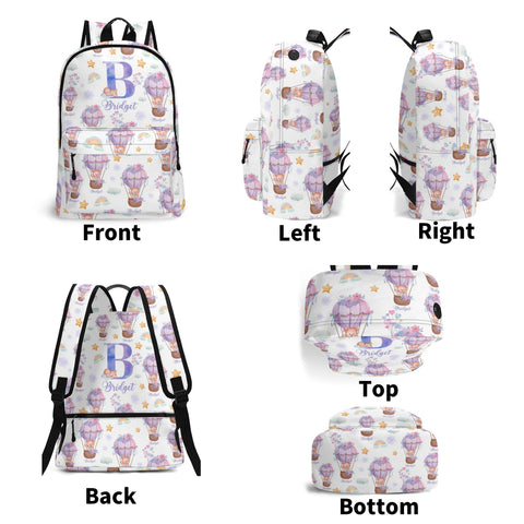 Image of Personalized Kids Backpack and Lunch Box Set, Custom Initial Hot Air Balloon Backpack With Vertical Lunch Box, School Backpacks Matching